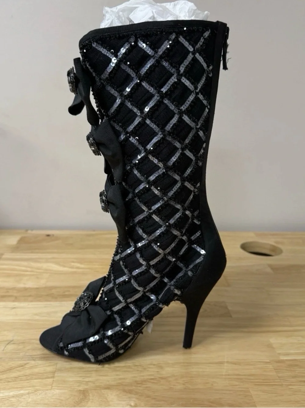 RARE CHANEL SAMPLE High Heels Side Zip Black Sz 38